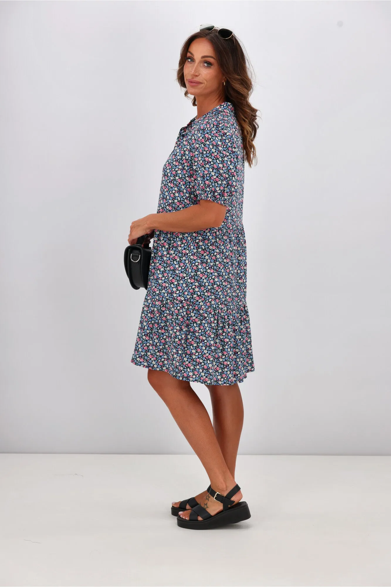 Gloss by Shine On Rebe Button Front Dress Summer Floral Ditsy