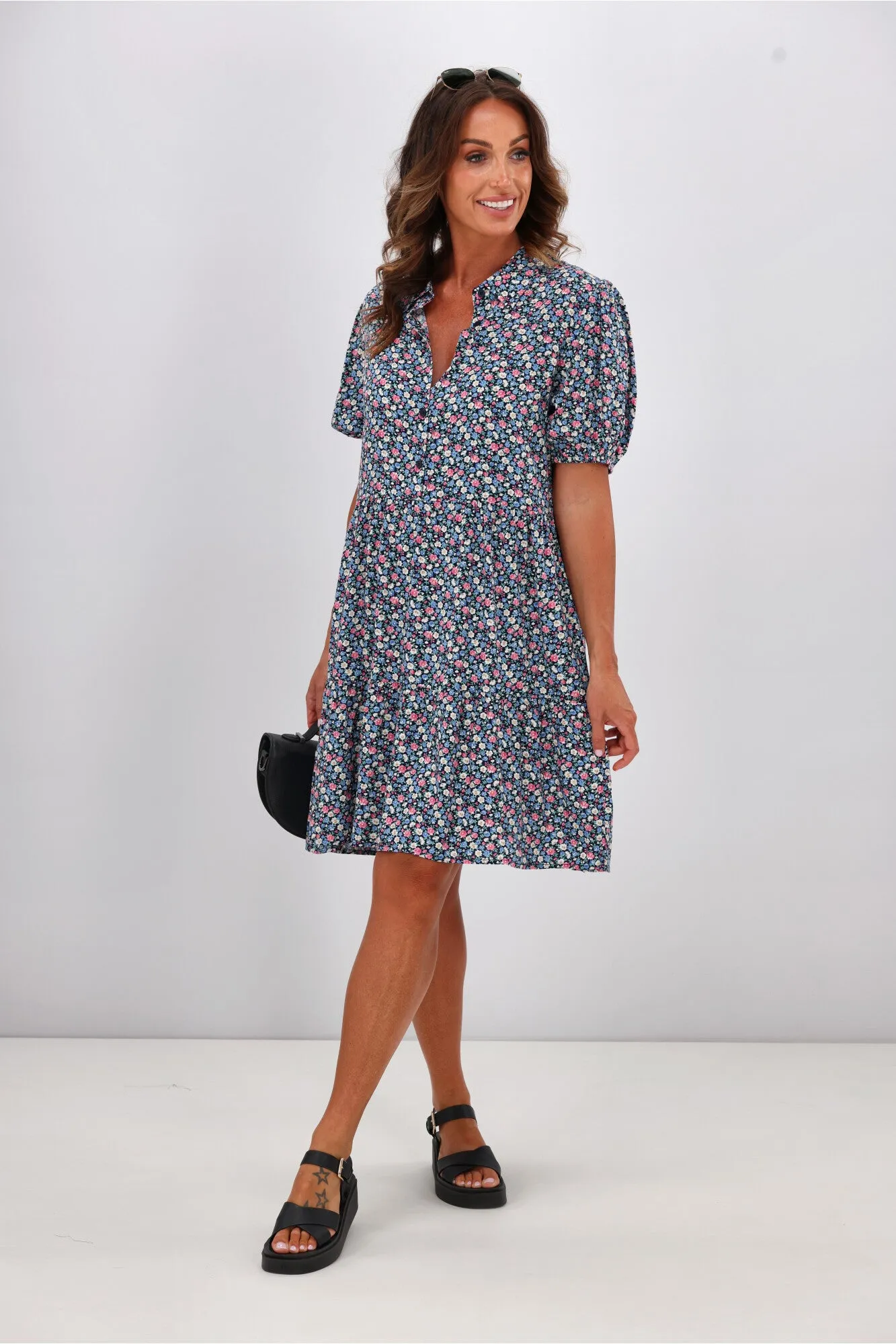 Gloss by Shine On Rebe Button Front Dress Summer Floral Ditsy