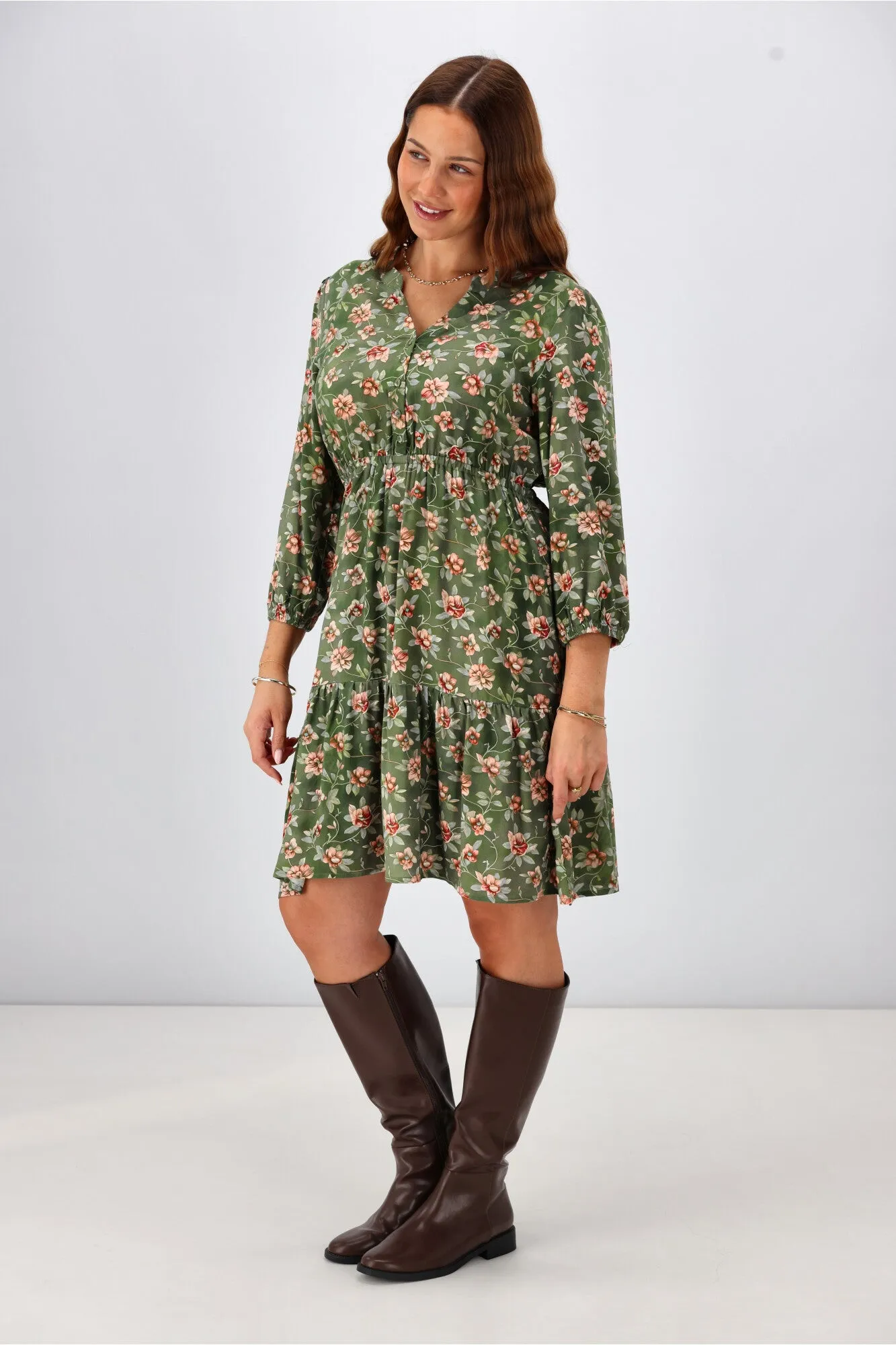 Gloss The Label Anouk Shirred Waist Dress Botanical Floral