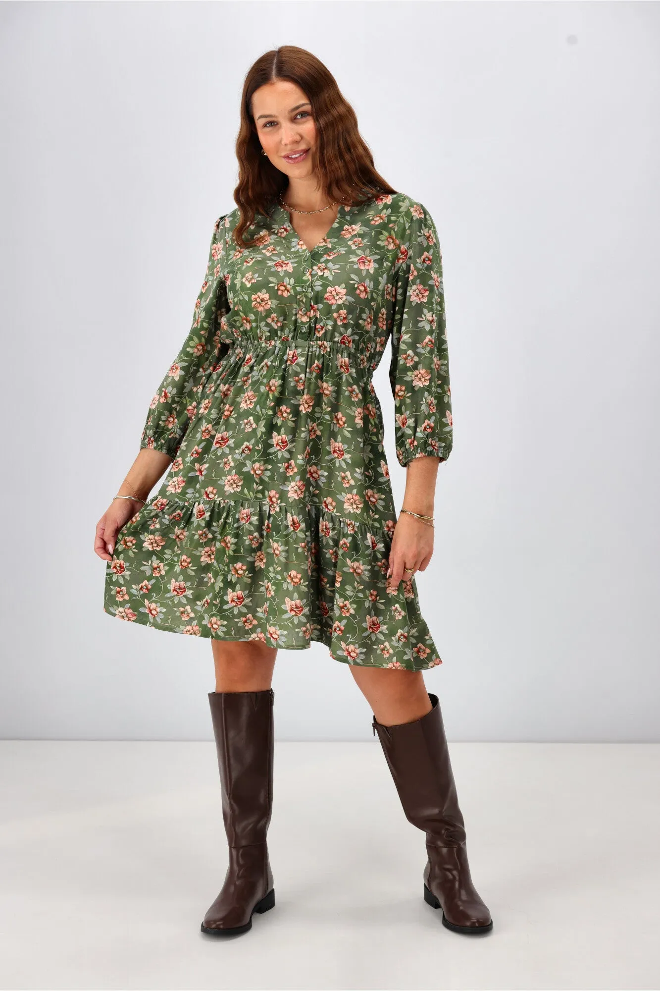 Gloss The Label Anouk Shirred Waist Dress Botanical Floral