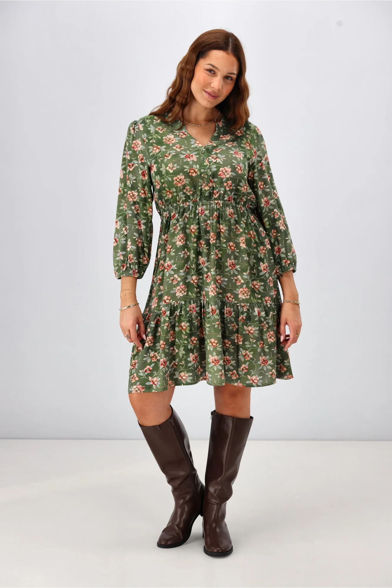 Gloss The Label Anouk Shirred Waist Dress Botanical Floral