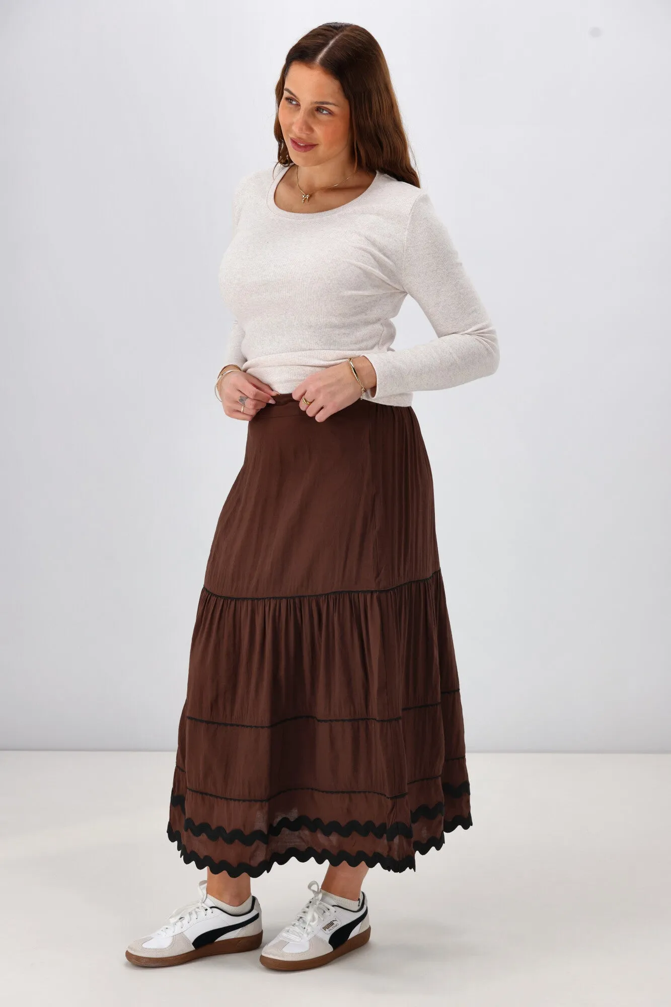 Gloss the Label Roanne Ric Rac Skirt Chocolate