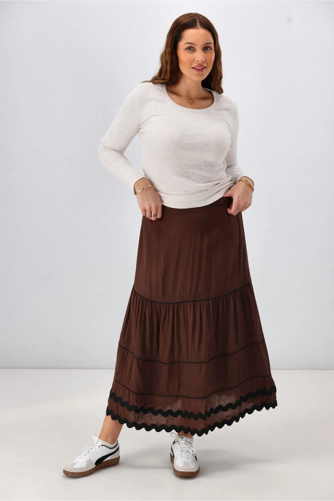 Gloss the Label Roanne Ric Rac Skirt Chocolate