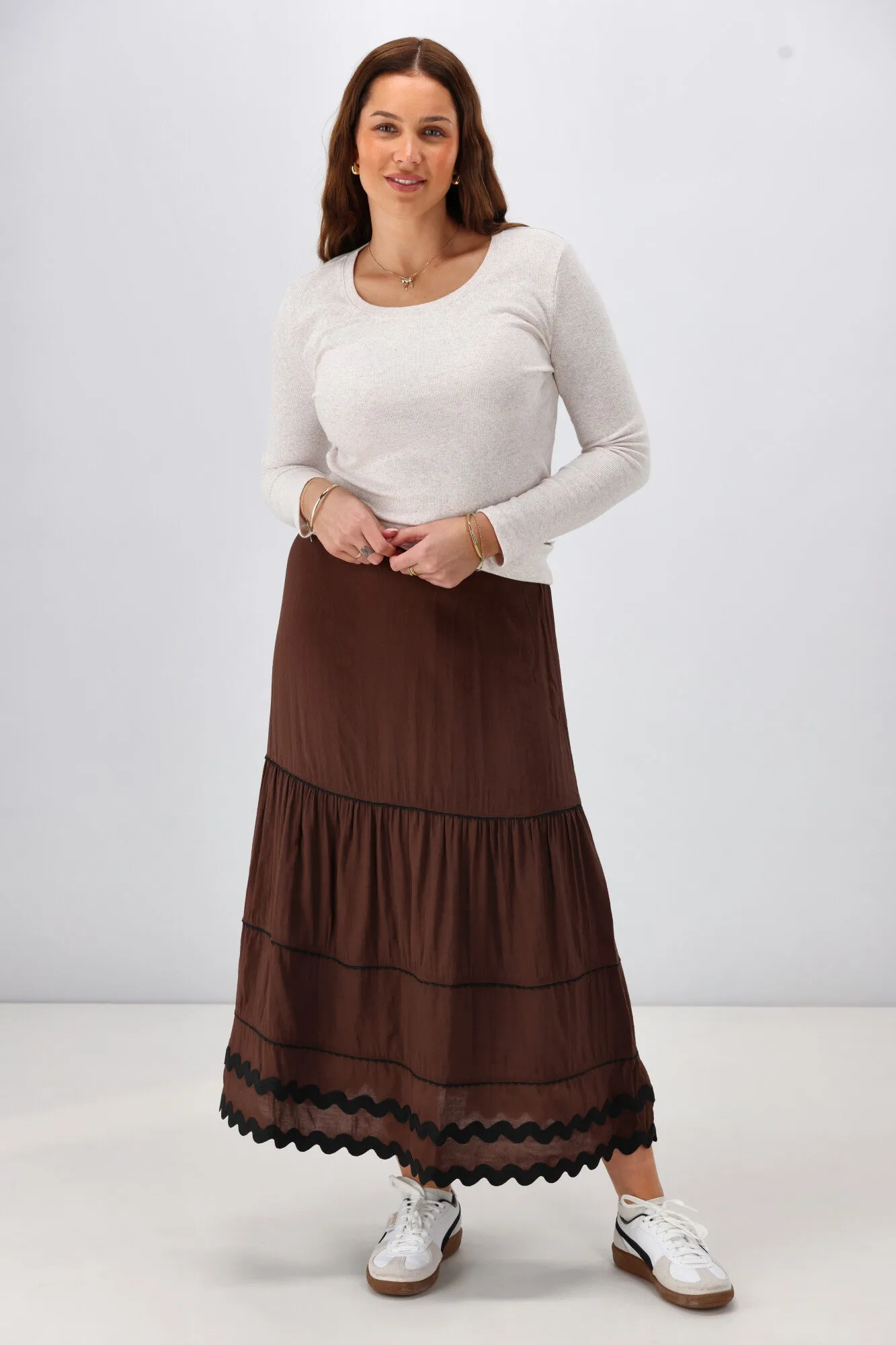 Gloss the Label Roanne Ric Rac Skirt Chocolate