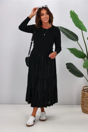 Gloss The Label Senora Maxi Skirt Black Lurex