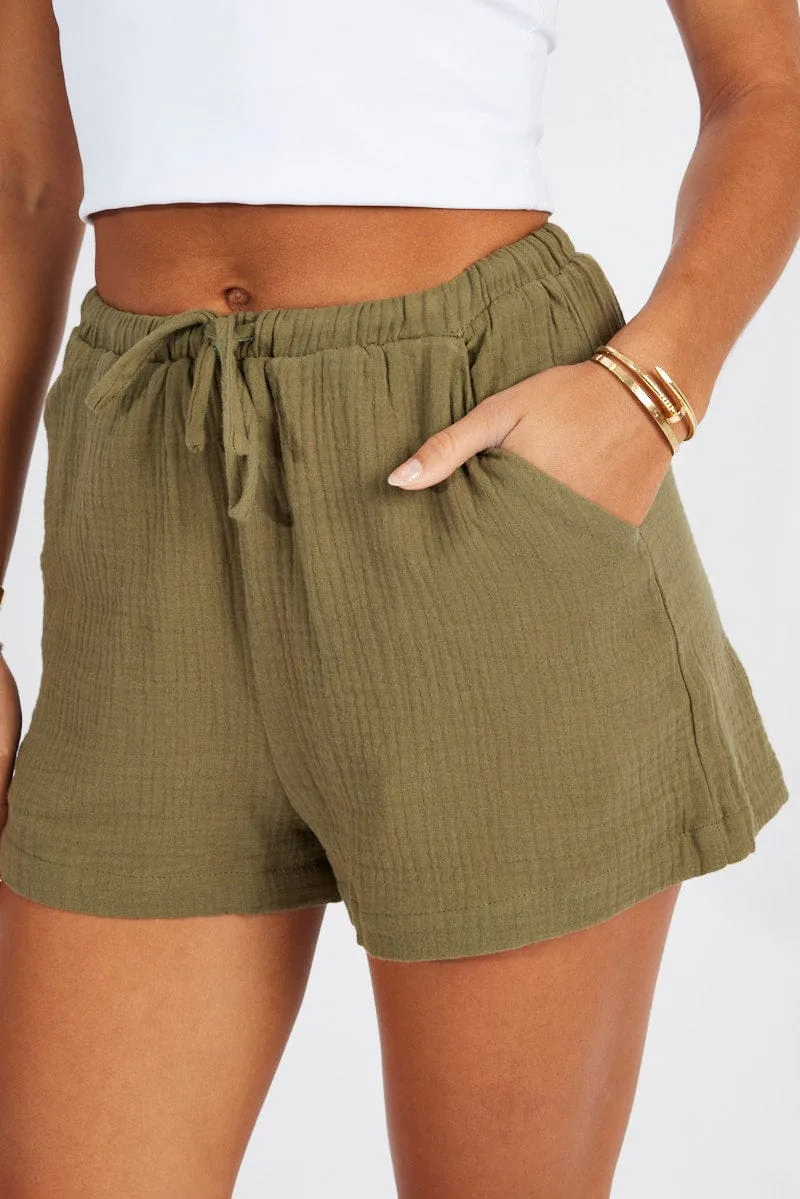 Green Relaxed Shorts Elasticated Waist