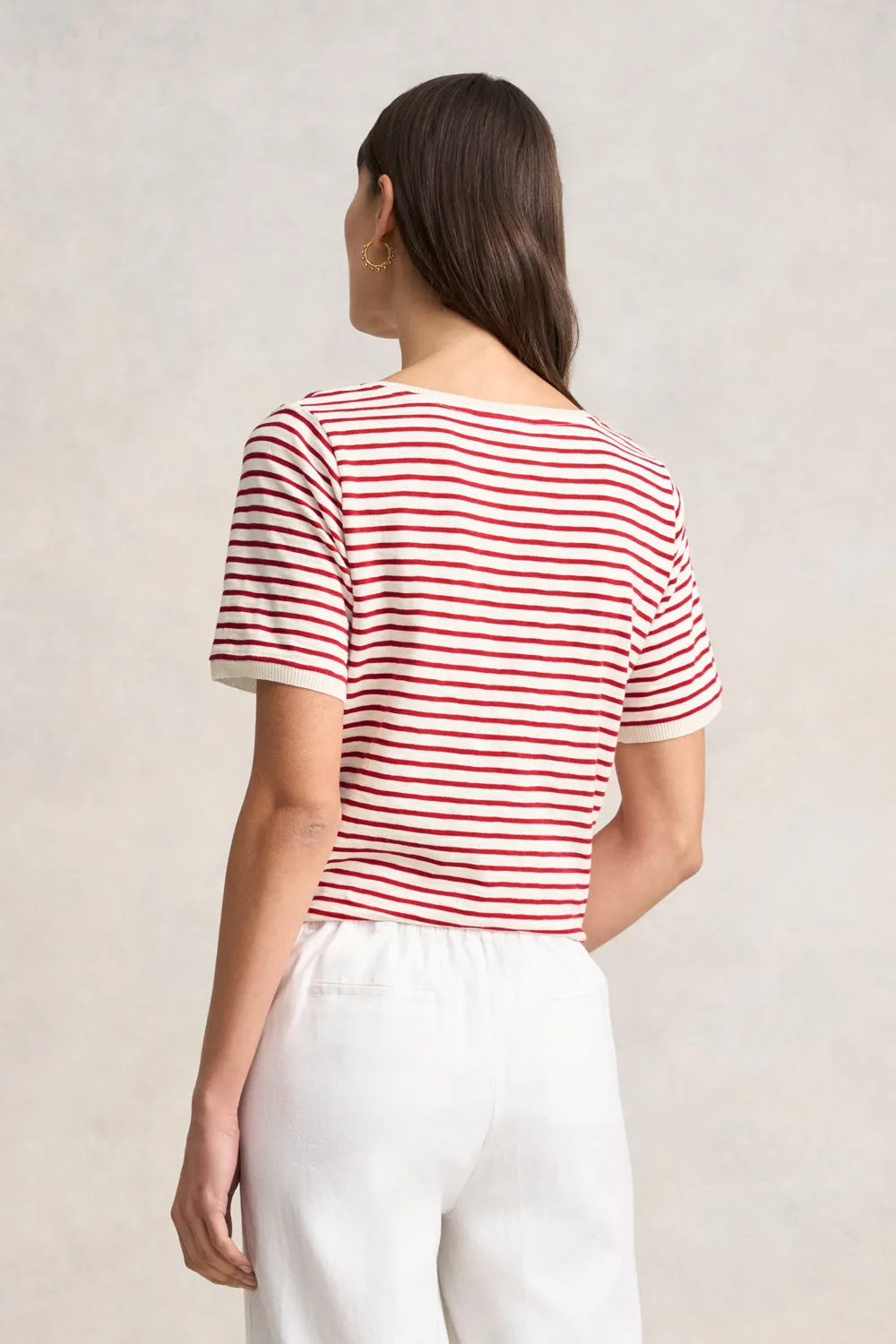 Insert V-Neck Cotton T-Shirt - Rouge & White Stripes