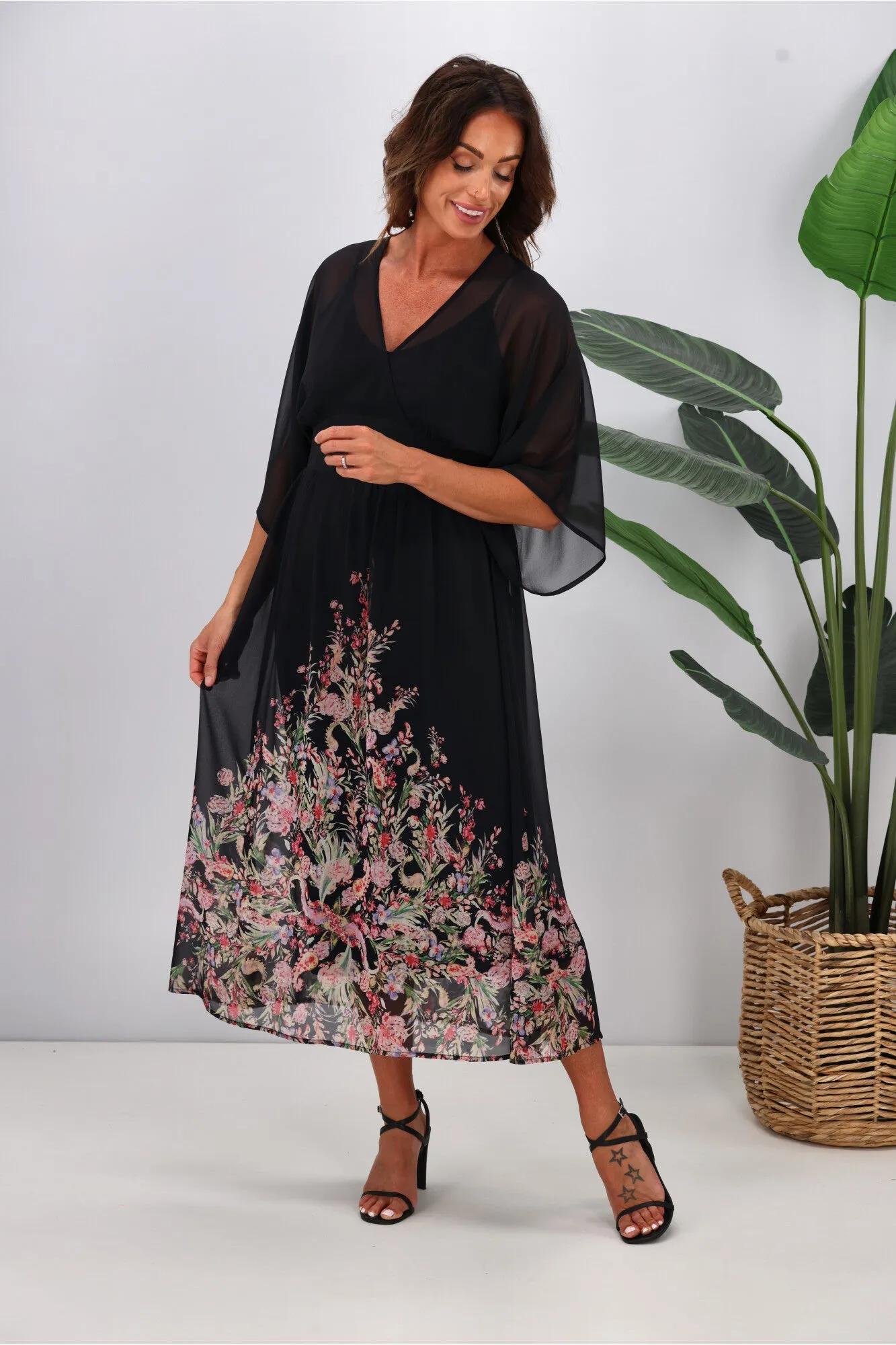 Jane James Mabel Midi Dress Midnight Border Print