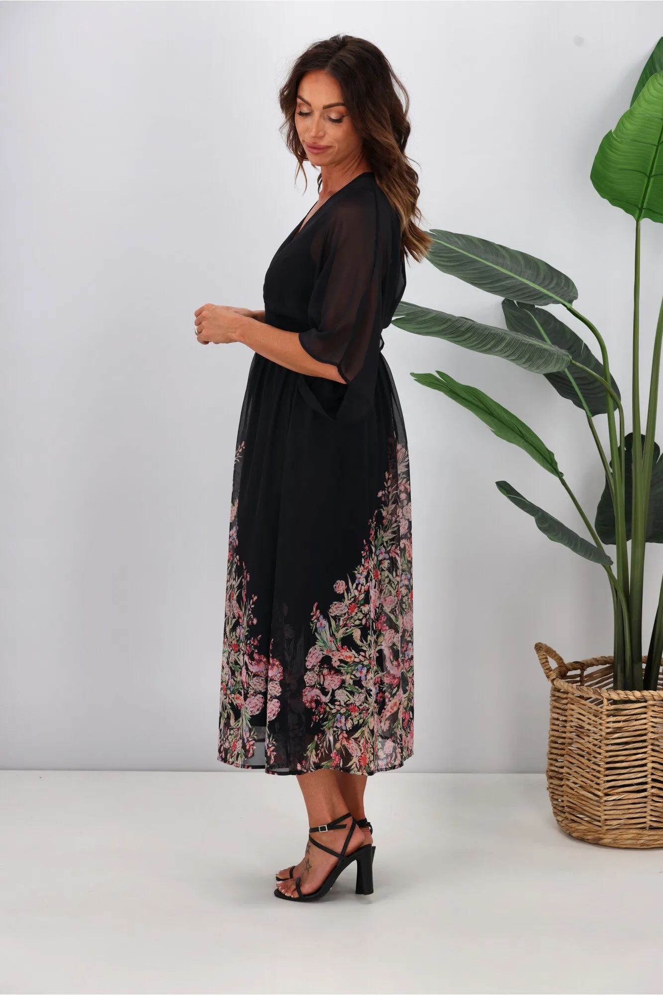 Jane James Mabel Midi Dress Midnight Border Print