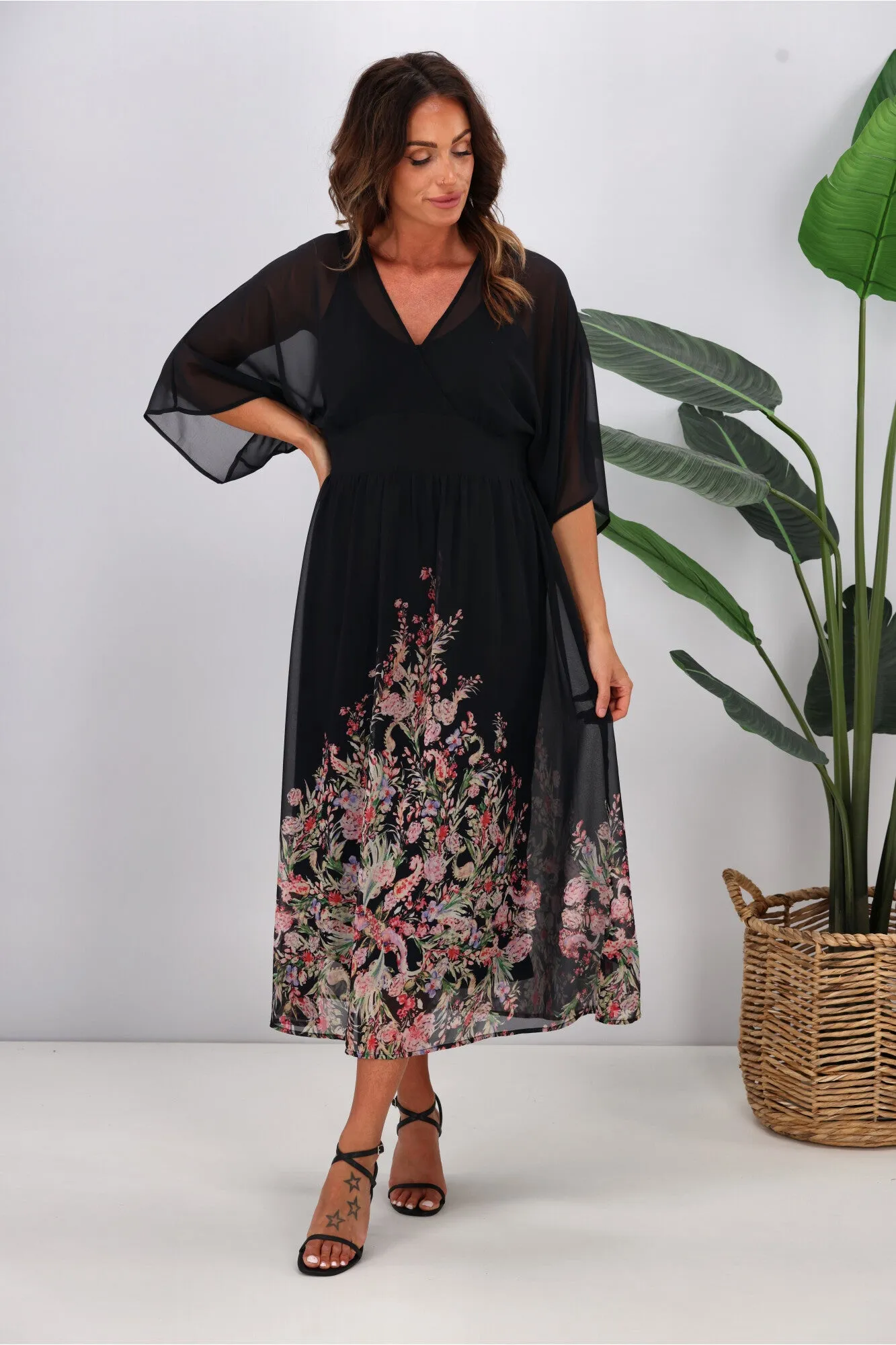 Jane James Mabel Midi Dress Midnight Border Print