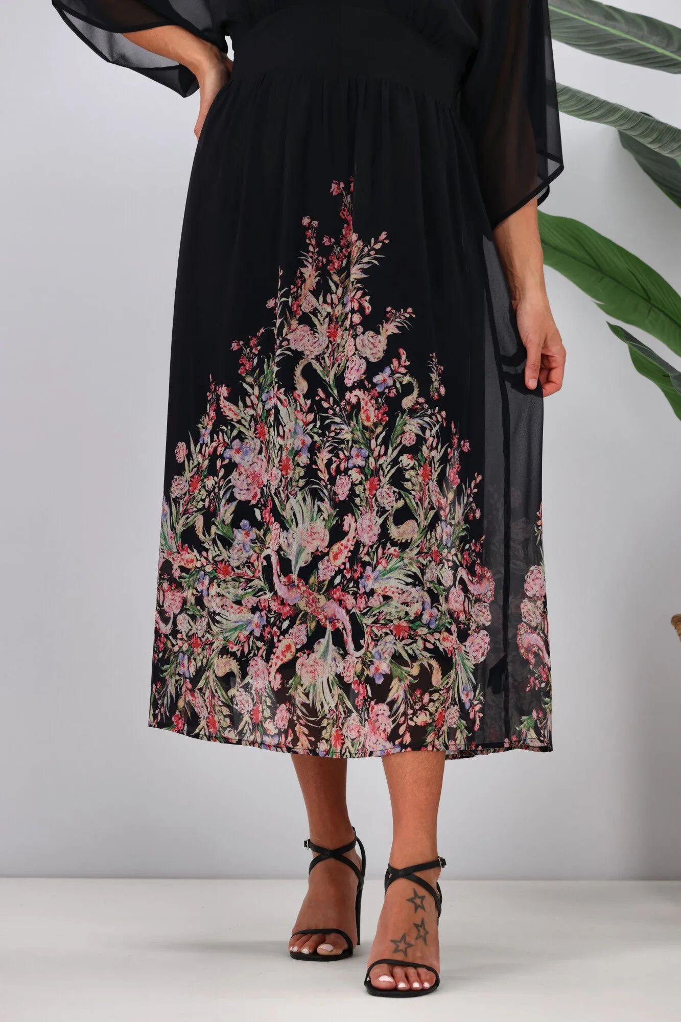 Jane James Mabel Midi Dress Midnight Border Print