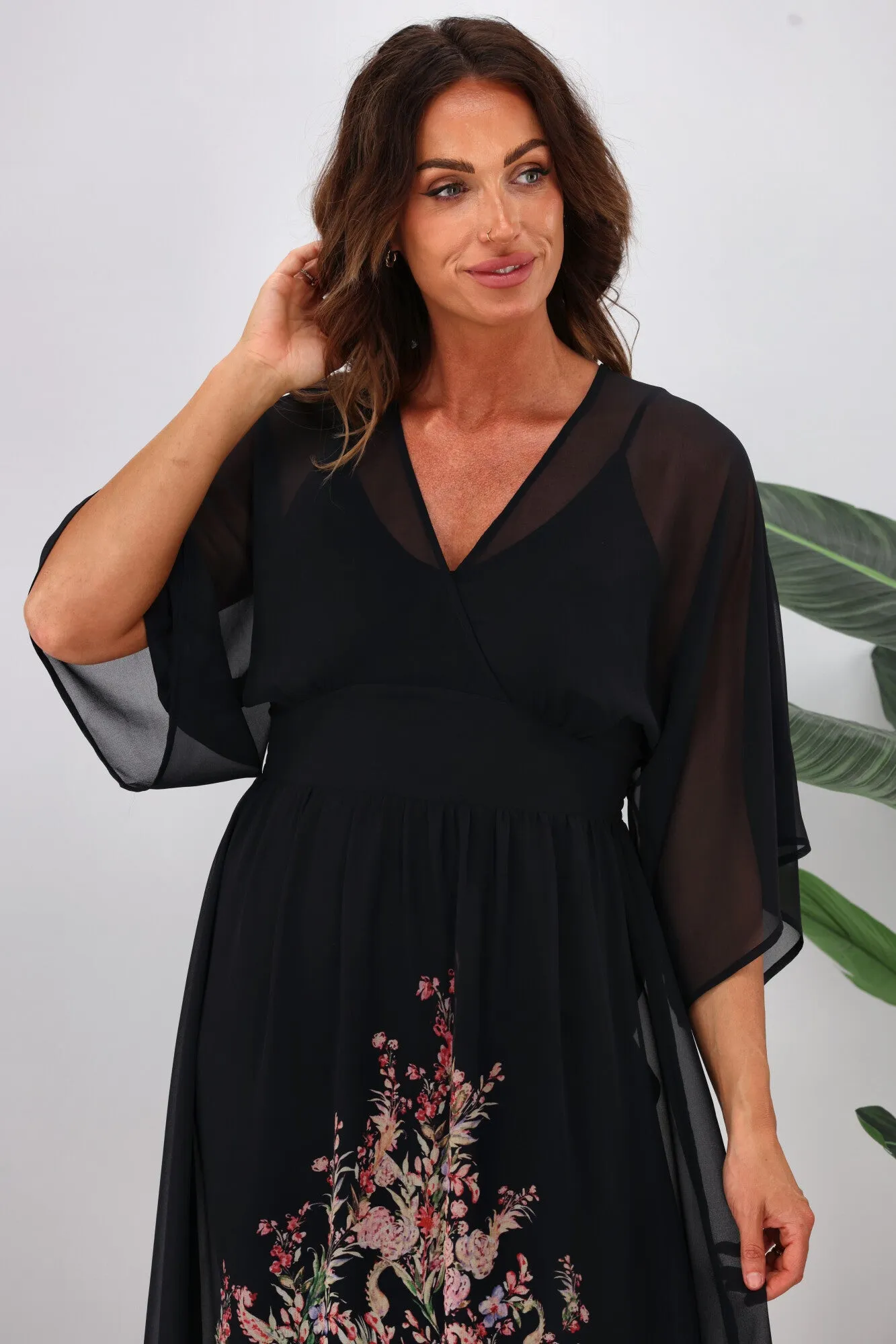 Jane James Mabel Midi Dress Midnight Border Print