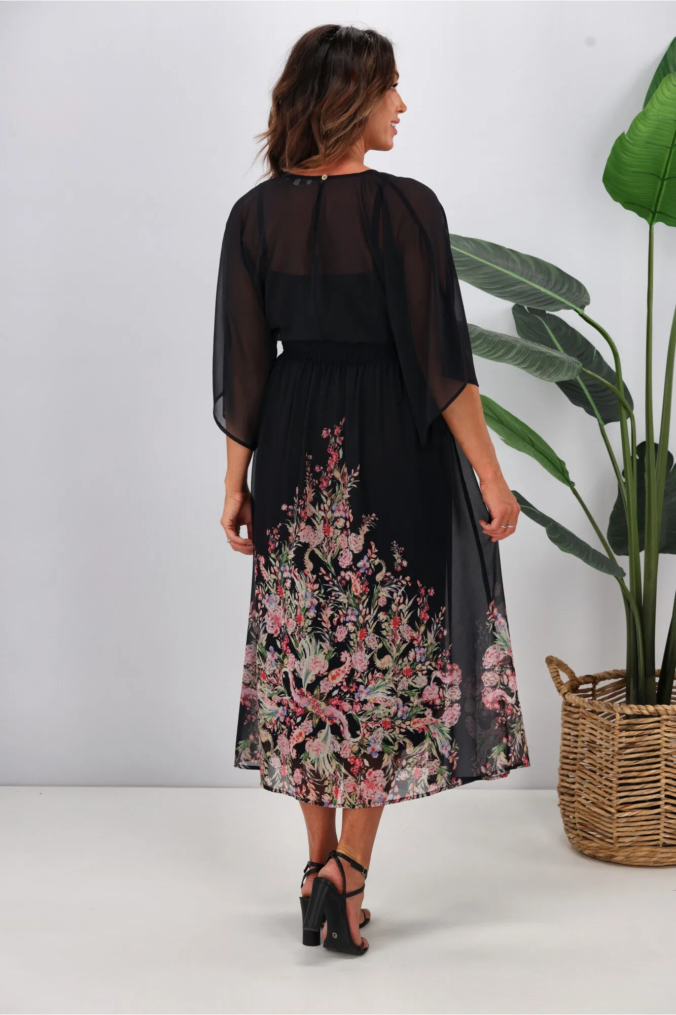 Jane James Mabel Midi Dress Midnight Border Print