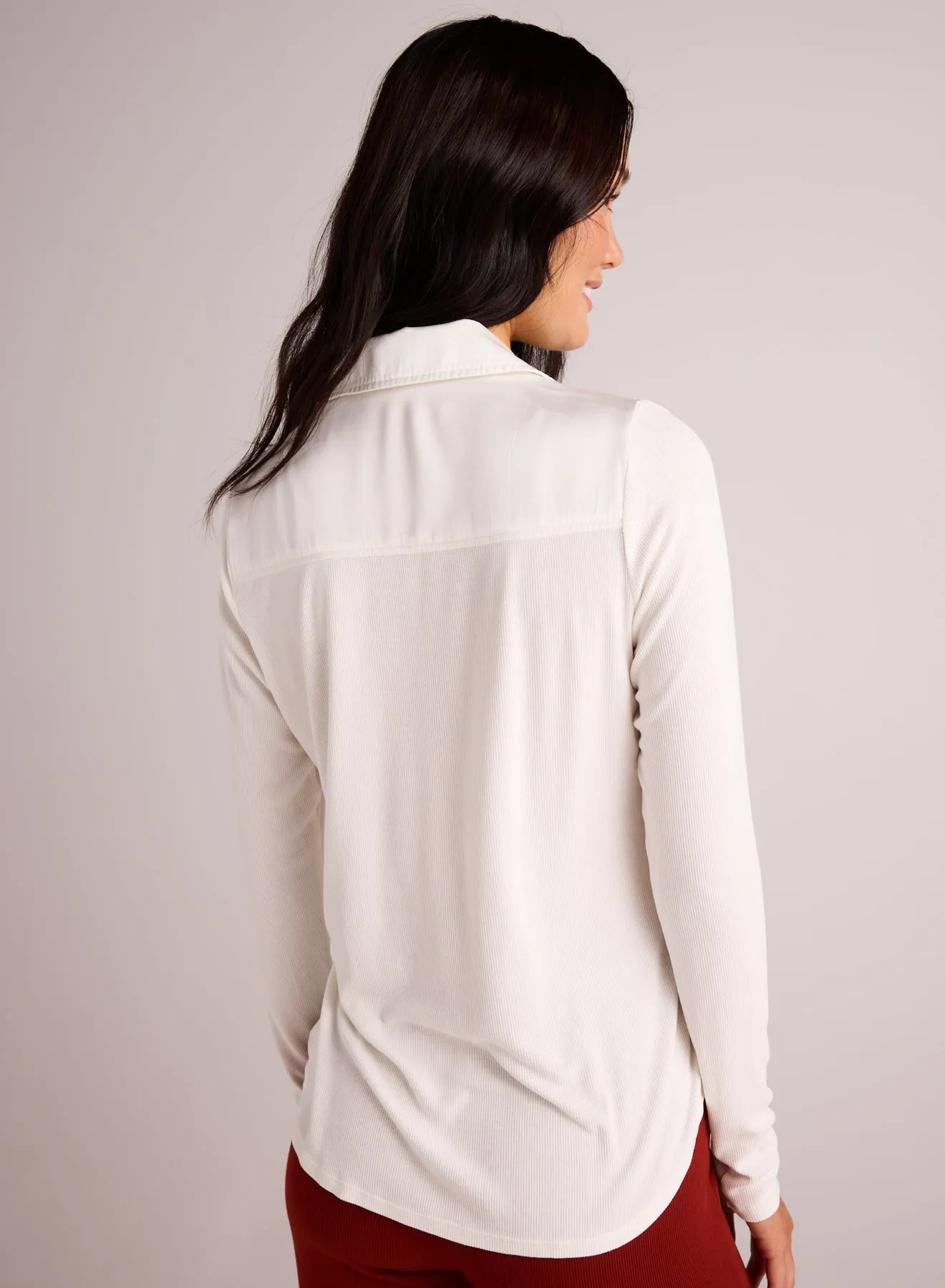 Long Sleeve Rib Mix Shirt - Winter White