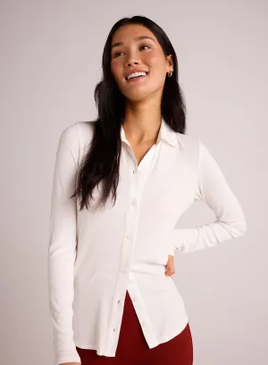 Long Sleeve Rib Mix Shirt - Winter White