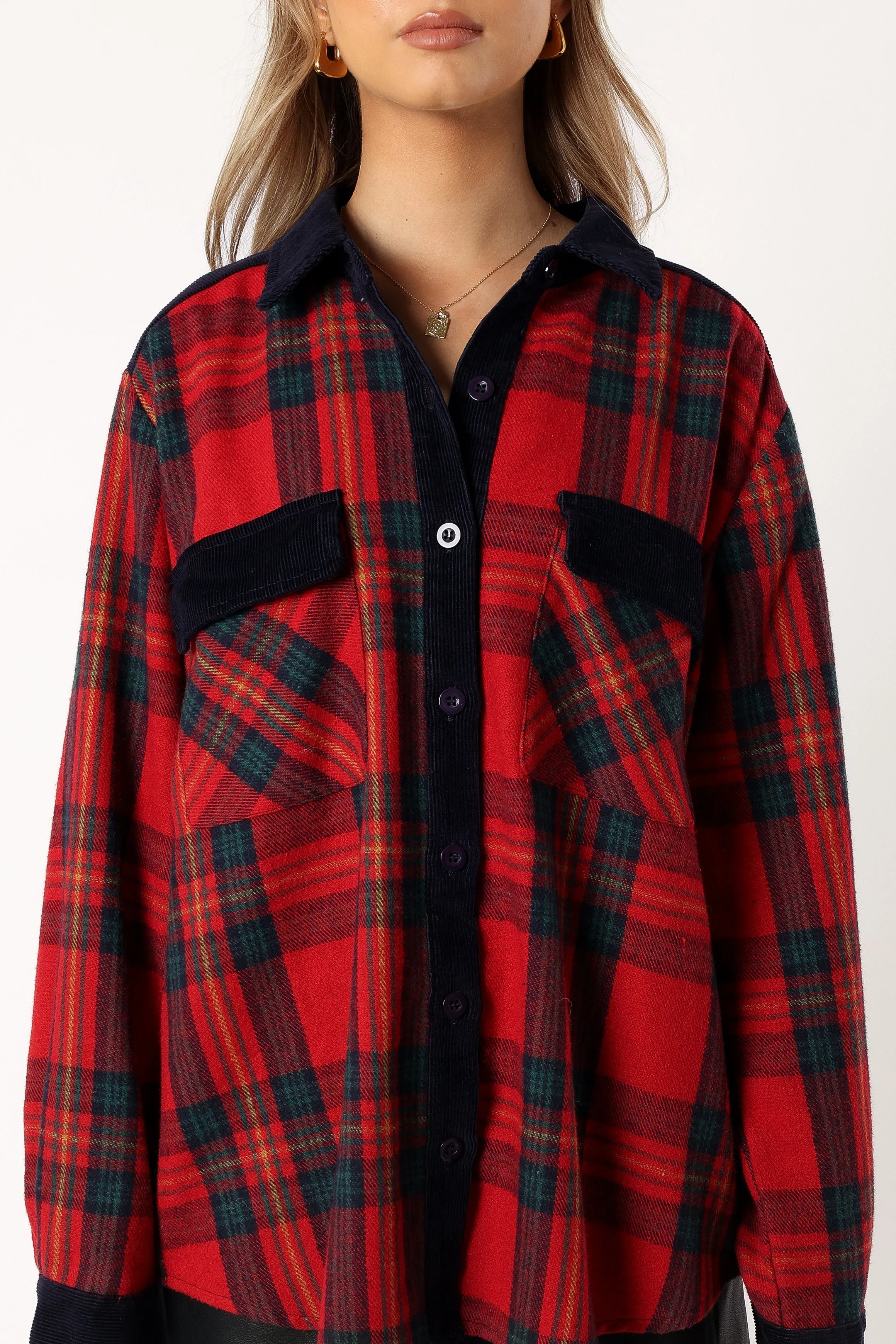 Lucille Plaid Shacket - Red/Navy