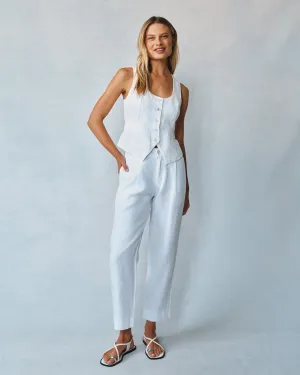 Luxe Linen Pleated Wide Leg Ankle Pant- White
