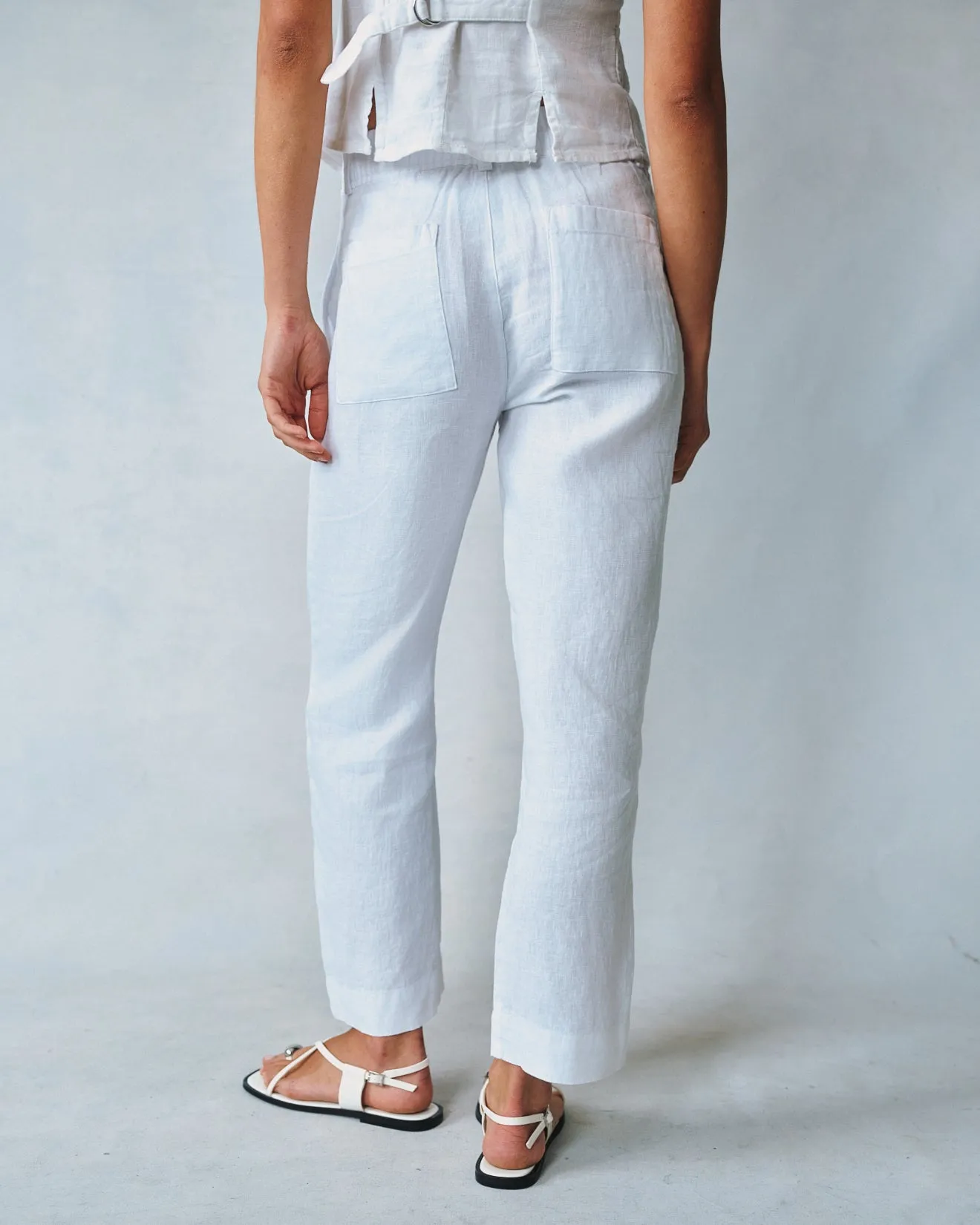 Luxe Linen Pleated Wide Leg Ankle Pant- White