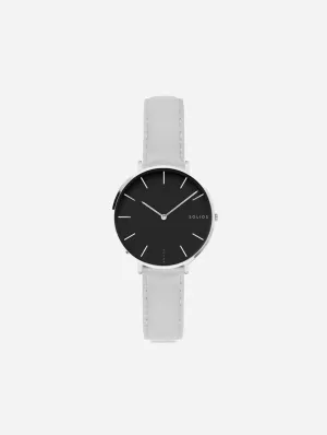Mini Solar Watch with Black & Silver Dial  | Grey Vegan Leather Strap