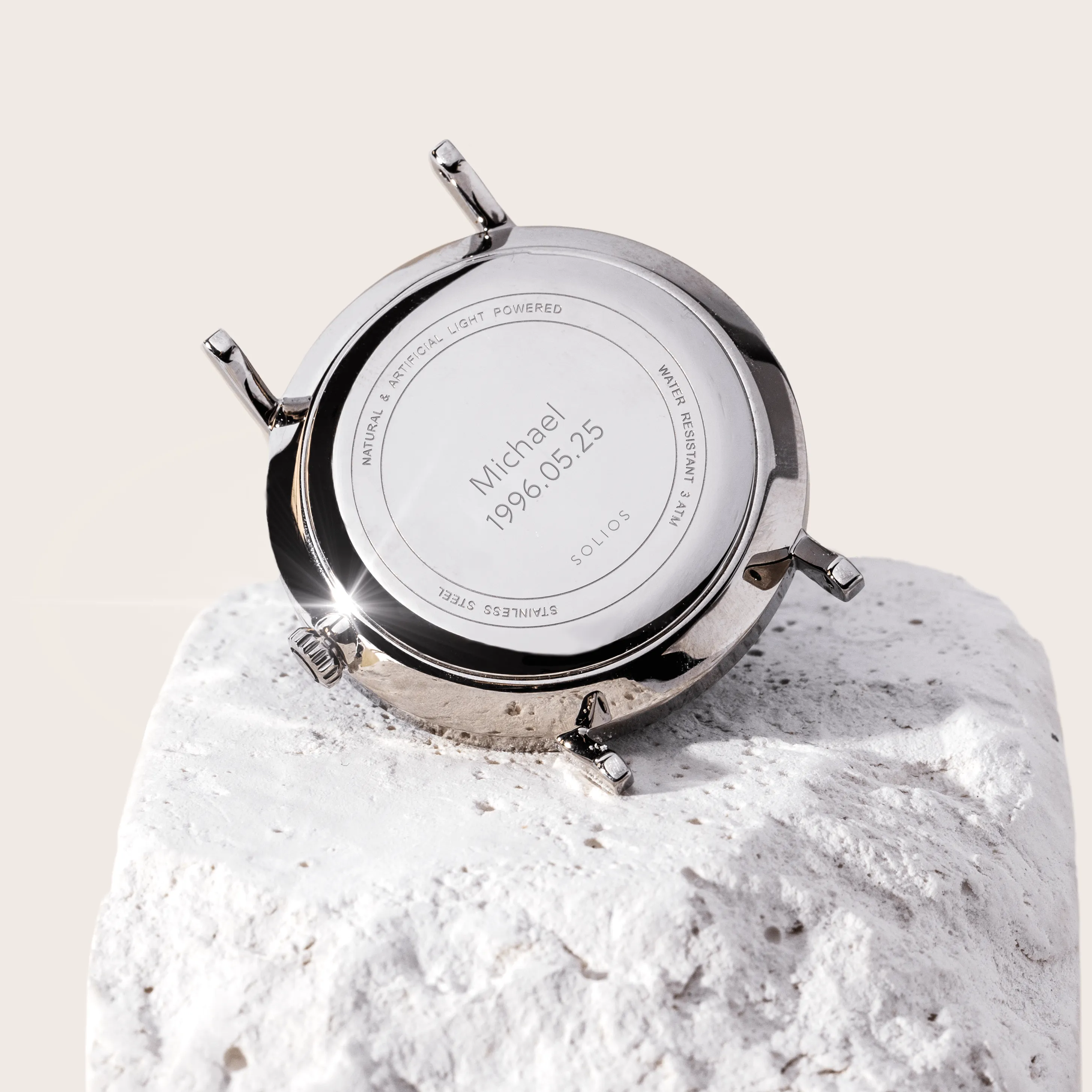 Mini Solar Watch with Black & Silver Dial  | Grey Vegan Leather Strap