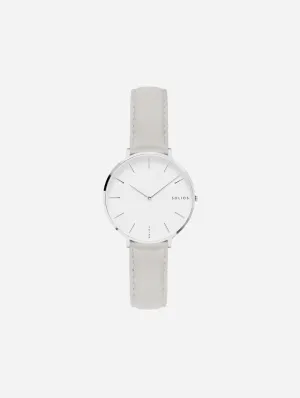Mini Solar Watch with White & Silver Dial  | Grey Vegan Leather Strap