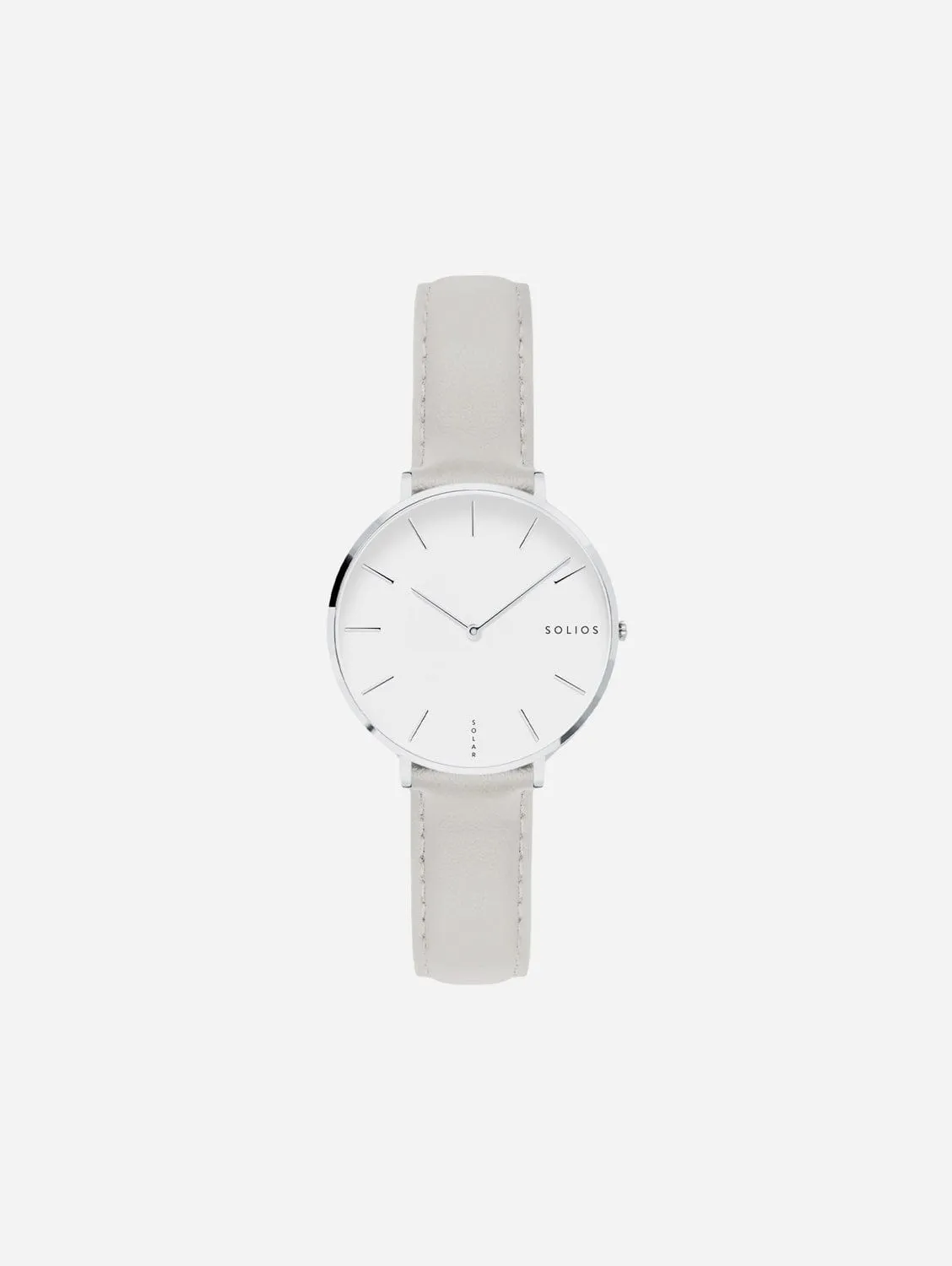 Mini Solar Watch with White & Silver Dial  | Grey Vegan Leather Strap