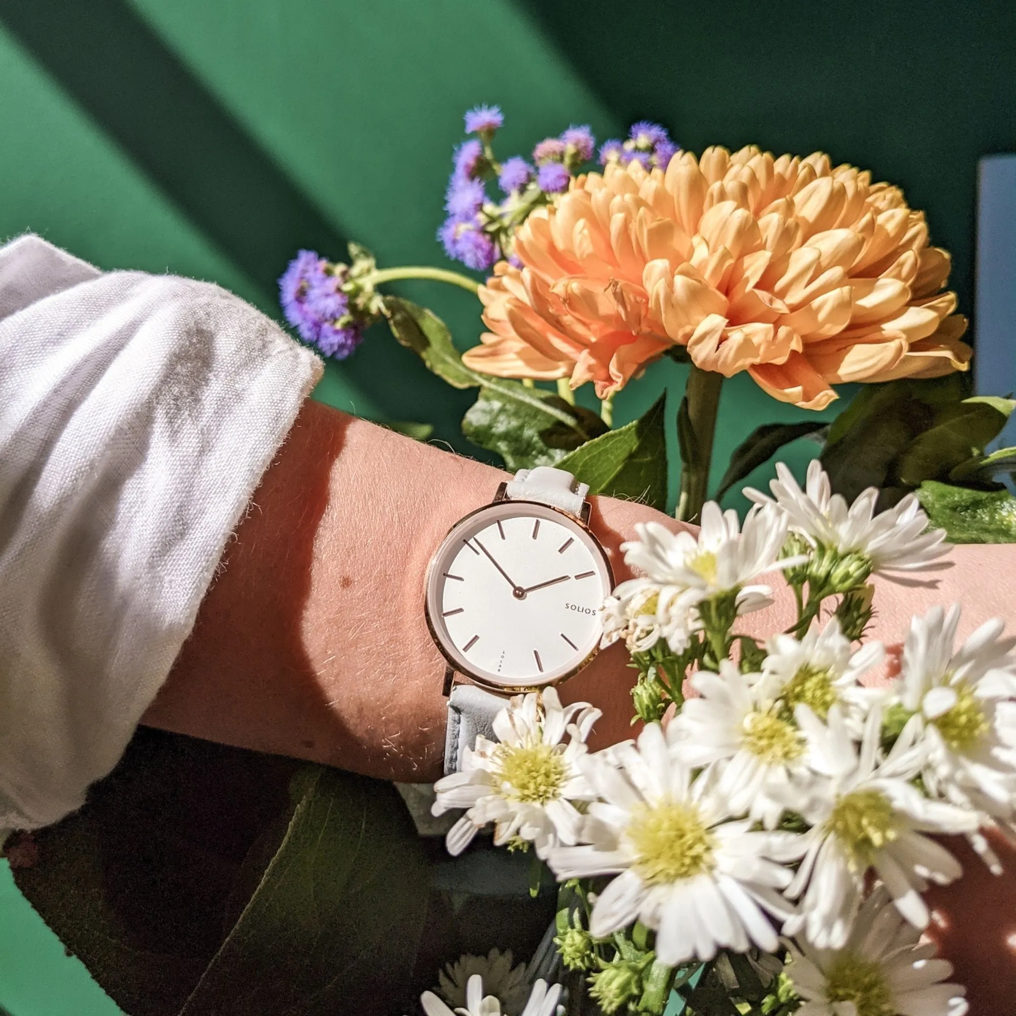Mini Solar Watch with White & Silver Dial  | Grey Vegan Leather Strap