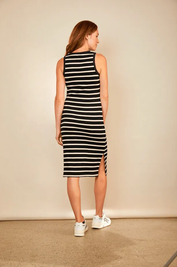 Nursing Cotton Dress | Black & White Stripes