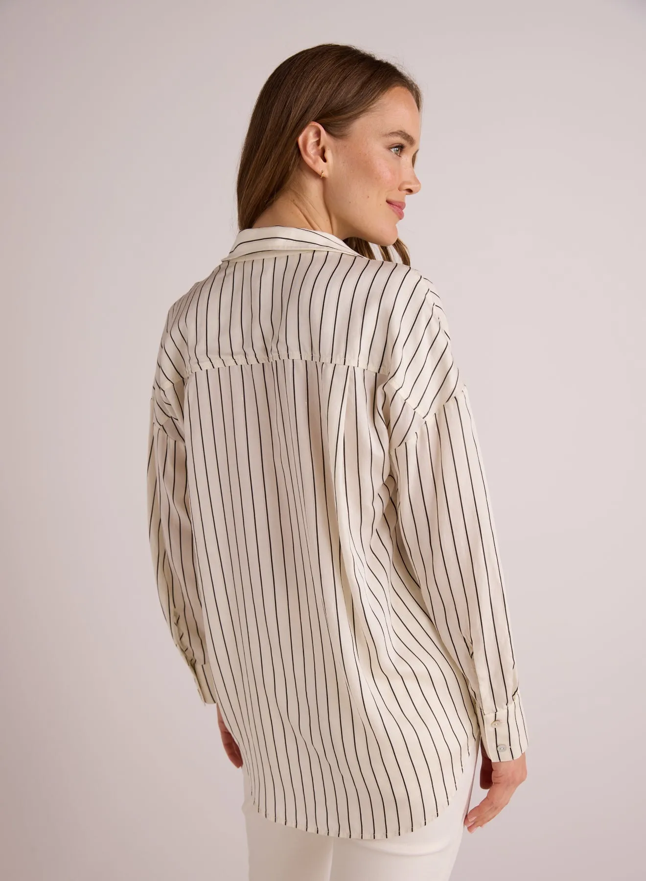Oversized Button Down - Ivory Lurex Stripe