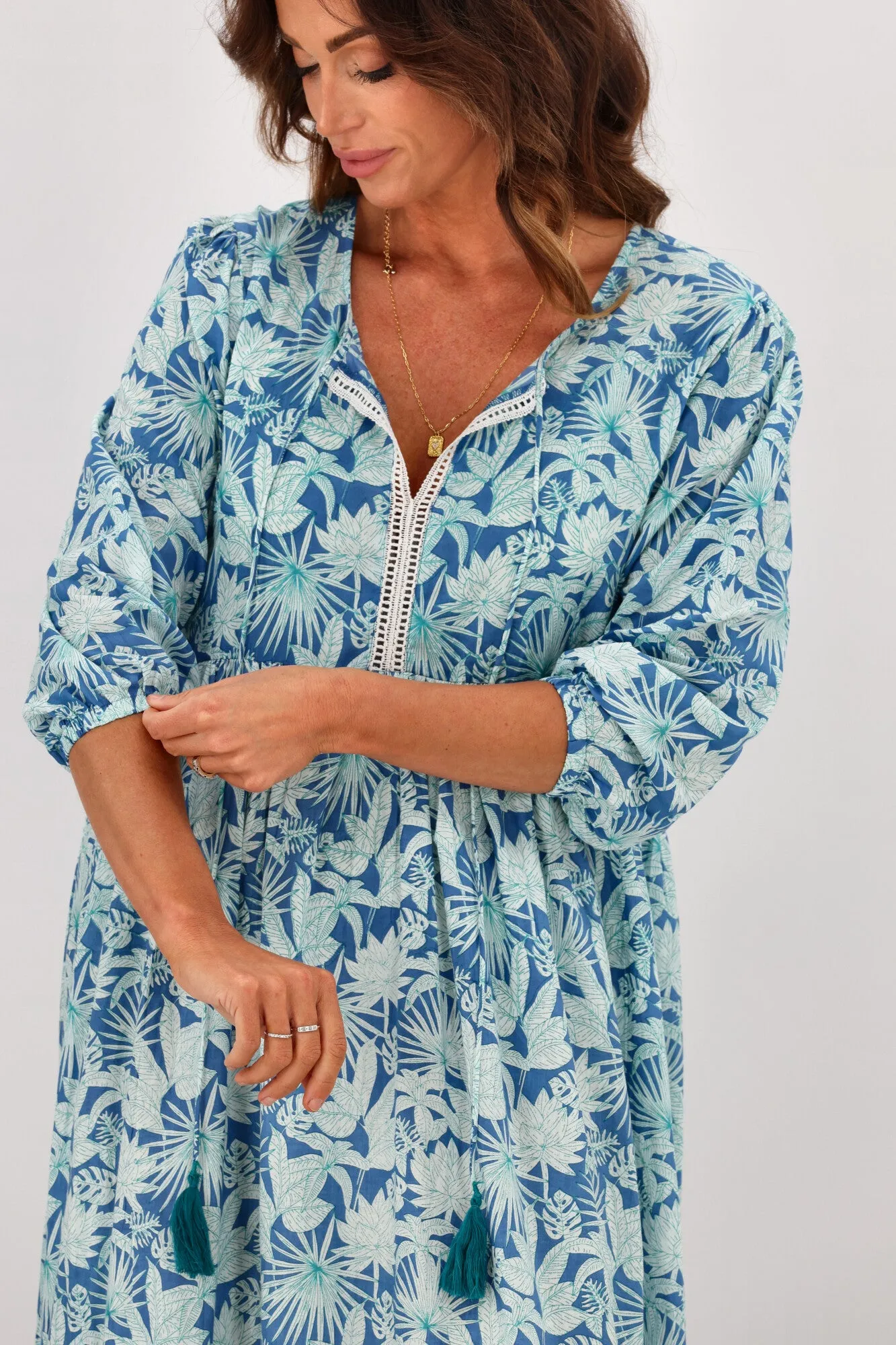 Peacock Feather Mahale Dress Blue