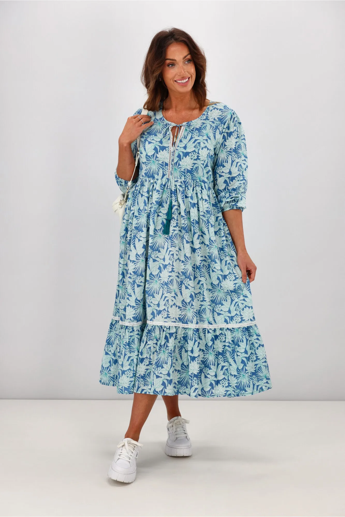 Peacock Feather Mahale Dress Blue