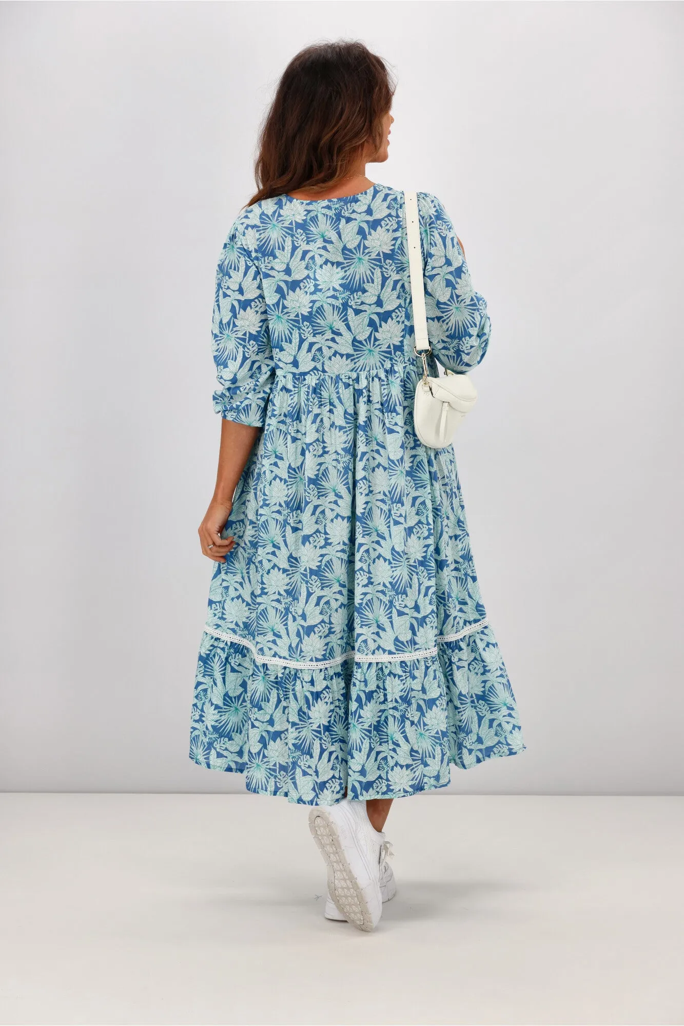 Peacock Feather Mahale Dress Blue