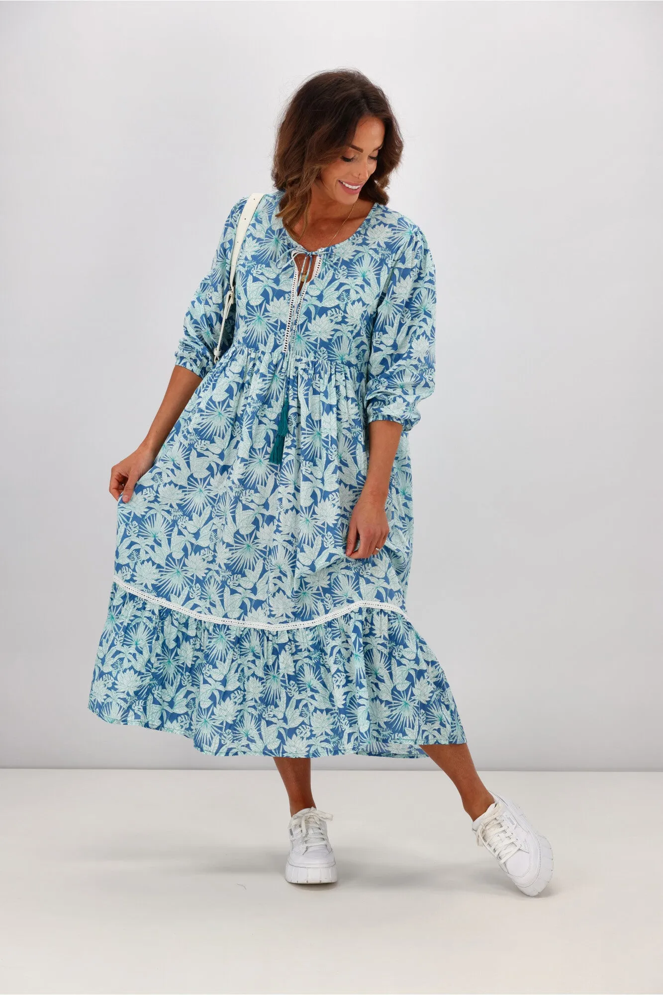 Peacock Feather Mahale Dress Blue