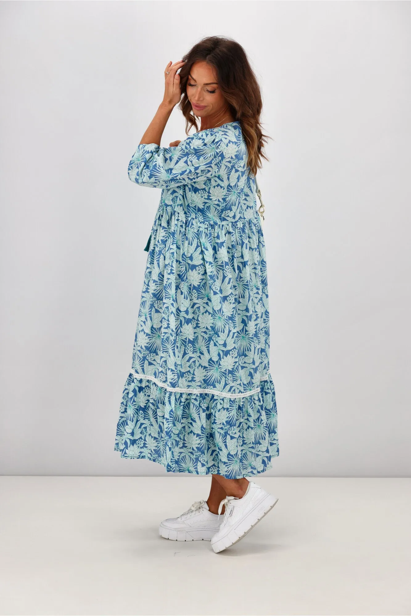Peacock Feather Mahale Dress Blue