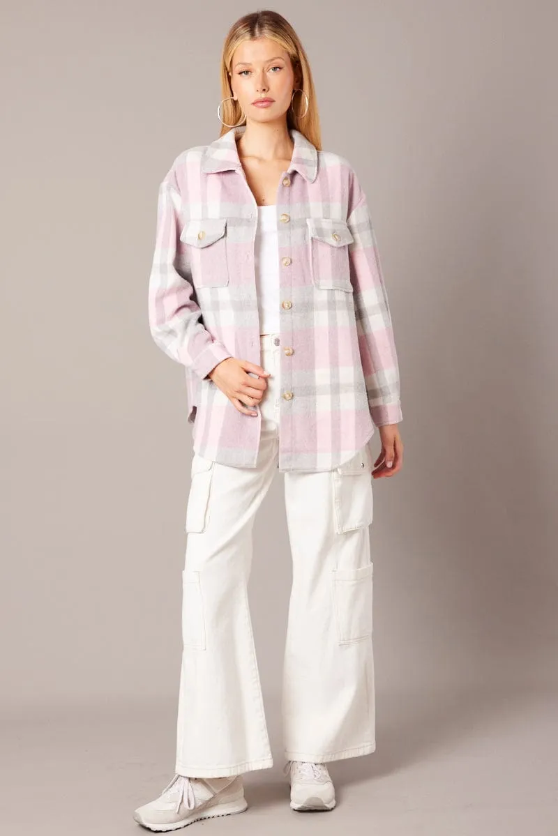 Pink Check Relaxed Shirt Long Sleeve