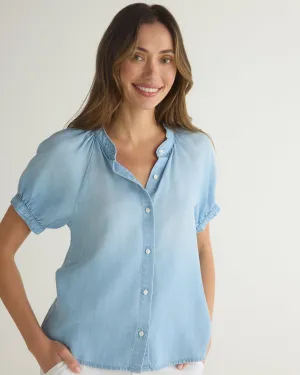 Puff Sleeve Raglan Shirt - Light Riviera Wash