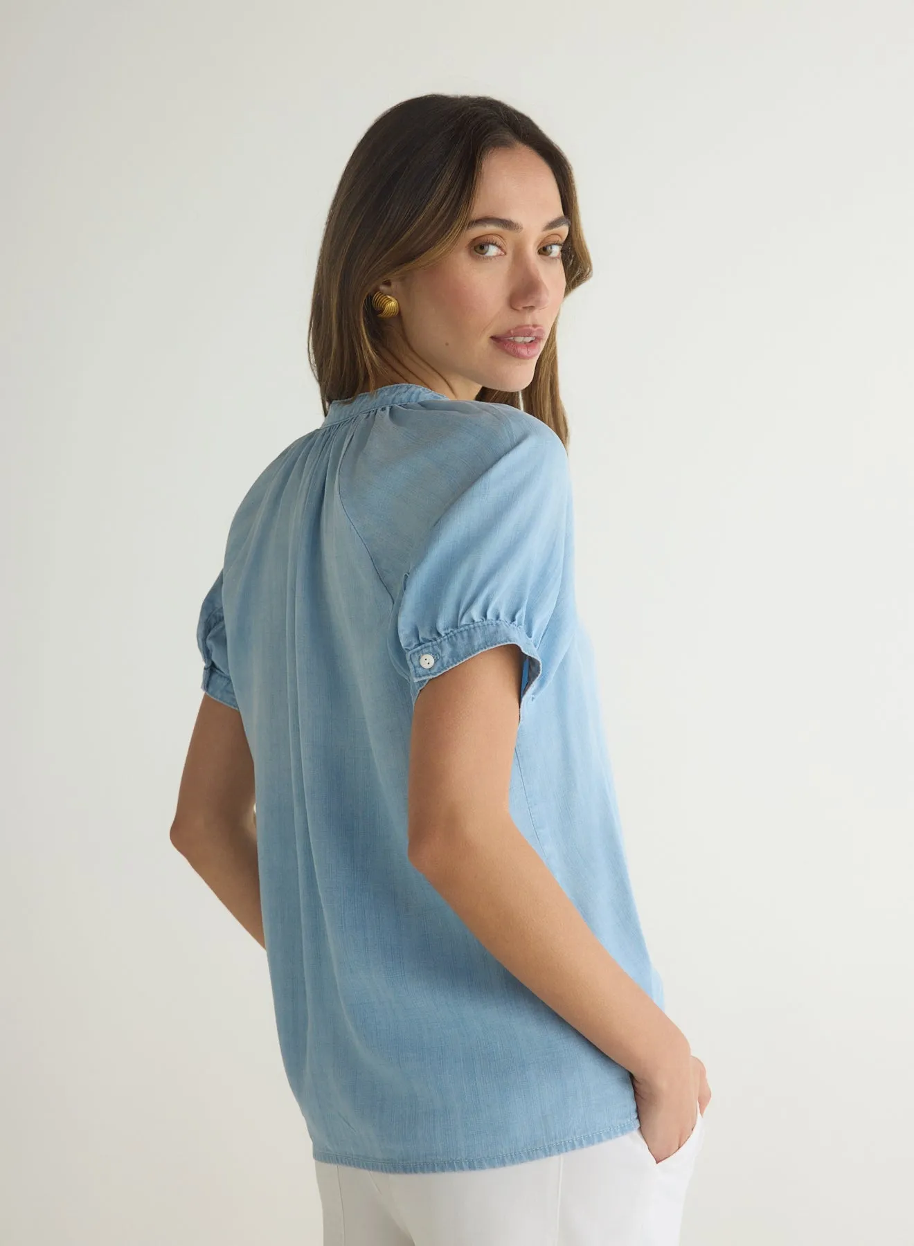 Puff Sleeve Raglan Shirt - Light Riviera Wash