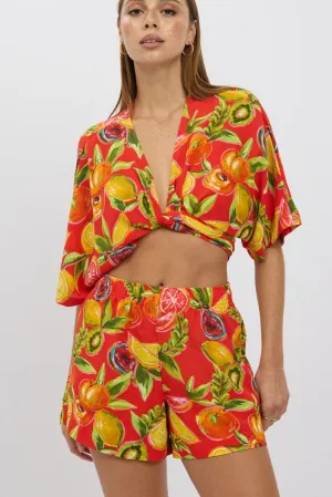 Red Abstract Relaxed Shorts High Rise