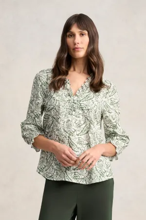Ruffle Cotton Top - Khaki & White Paisley
