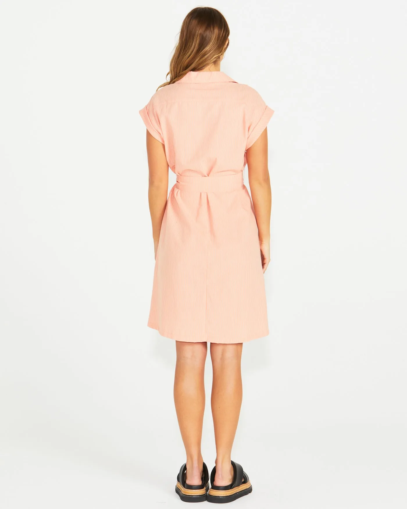 Sass Liberty Utility Dress Neon Peach White Stripe