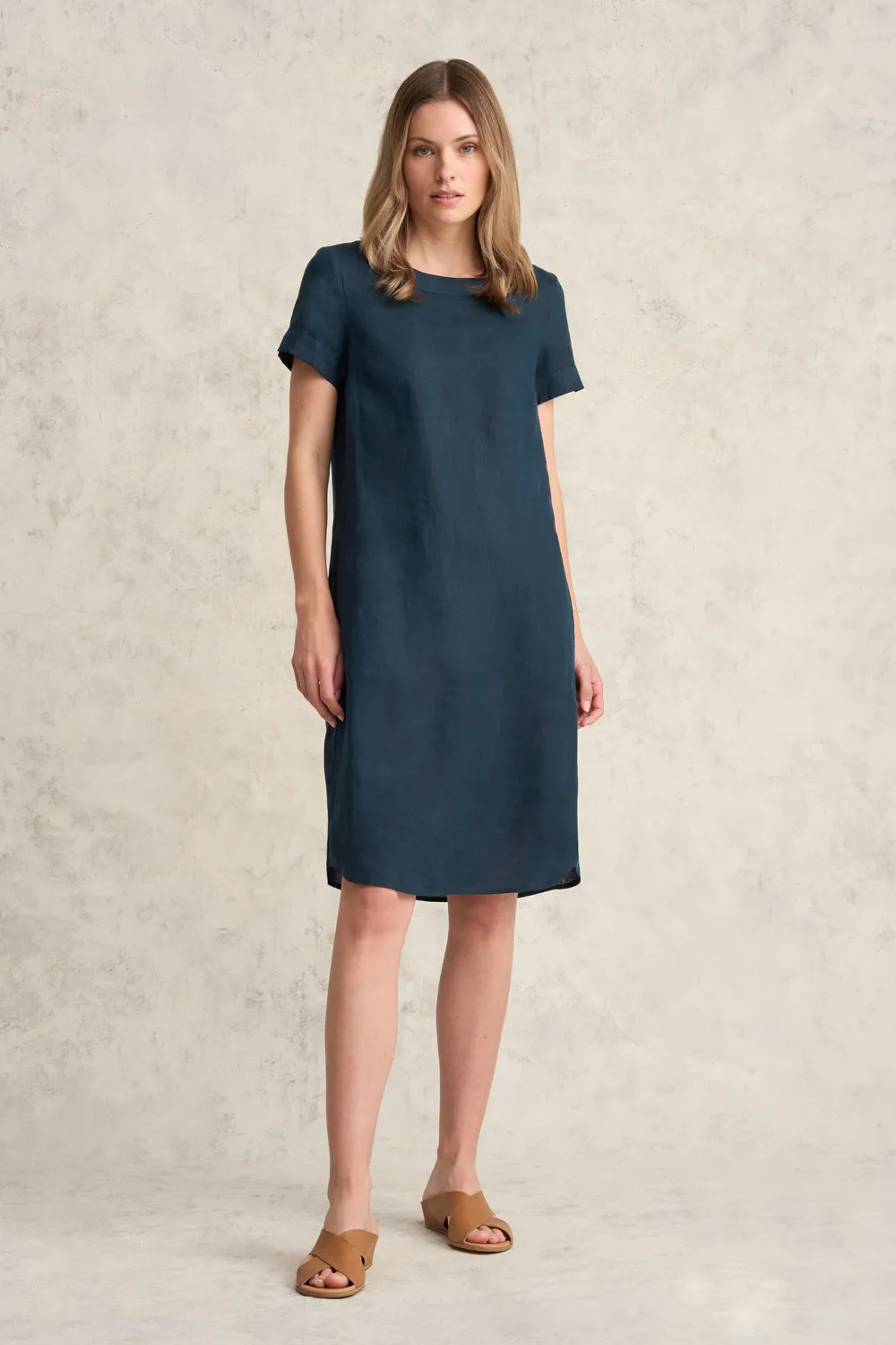 Scoop Neck Linen Dress - Ink
