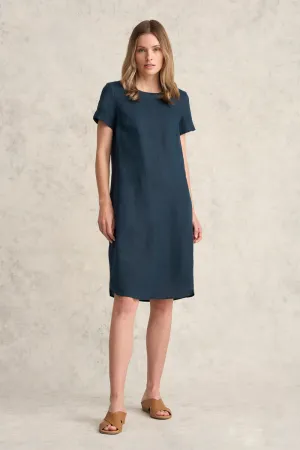 Scoop Neck Linen Dress - Ink