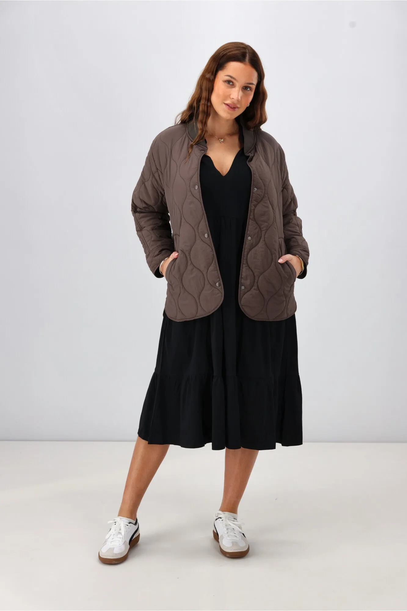 Shine On Essentials 3/4 Sleeve Tiered Dress Black