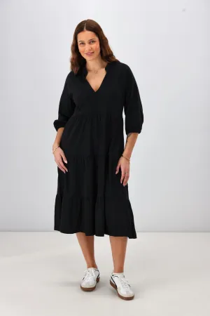 Shine On Essentials 3/4 Sleeve Tiered Dress Black