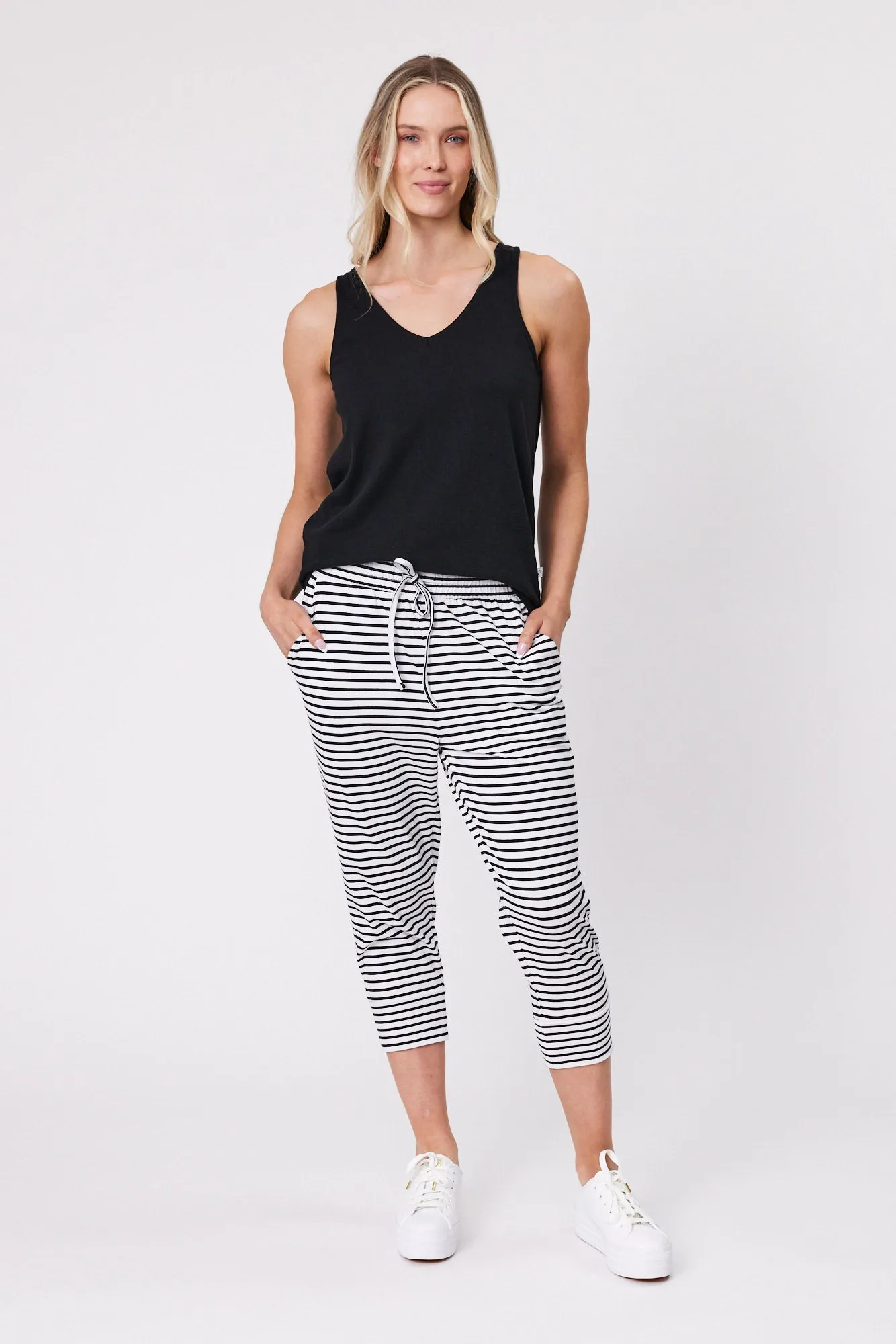 Shine On Essentials Stripe Pant White Black Stripe