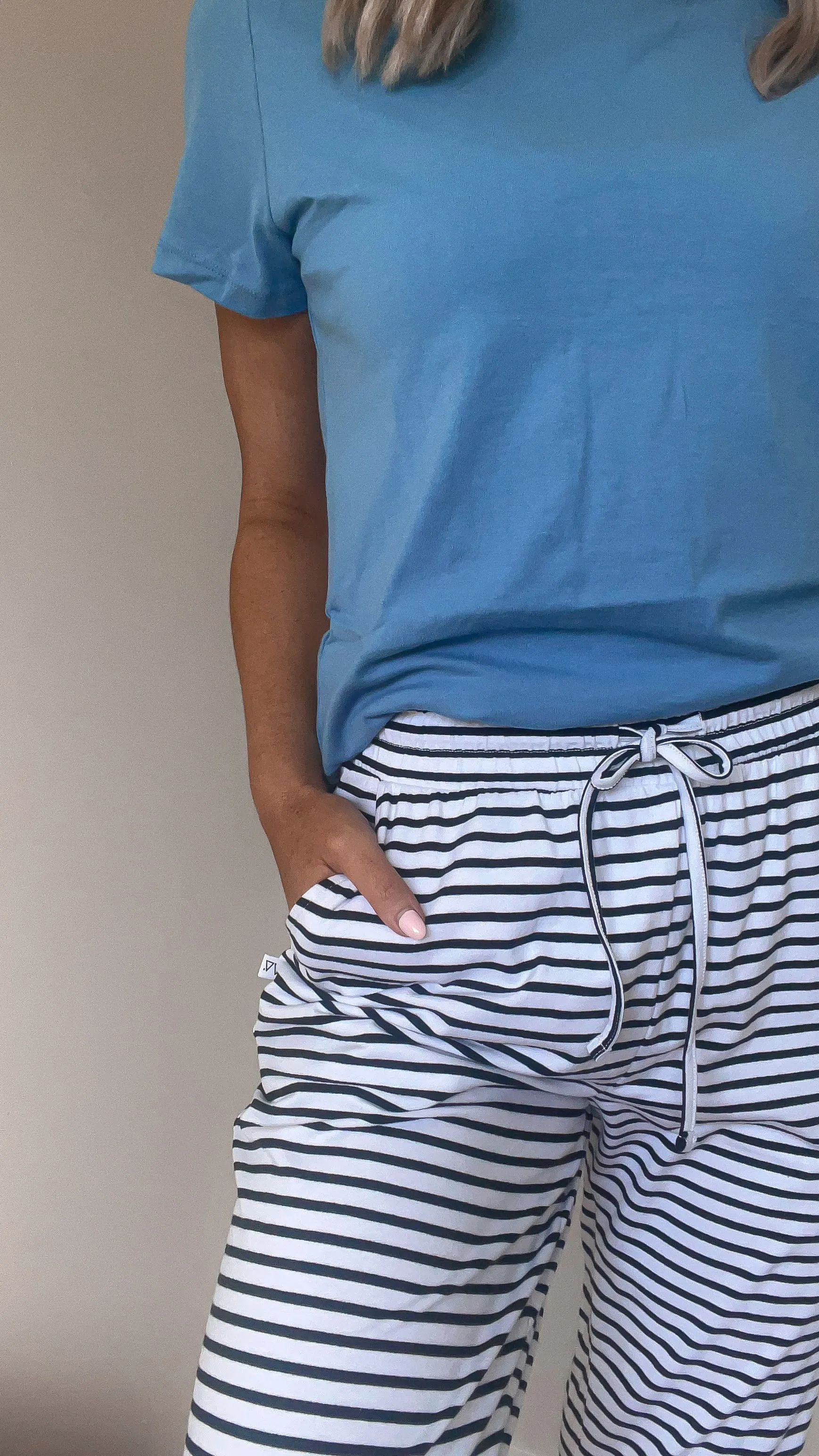 Shine On Essentials Stripe Pant White Black Stripe