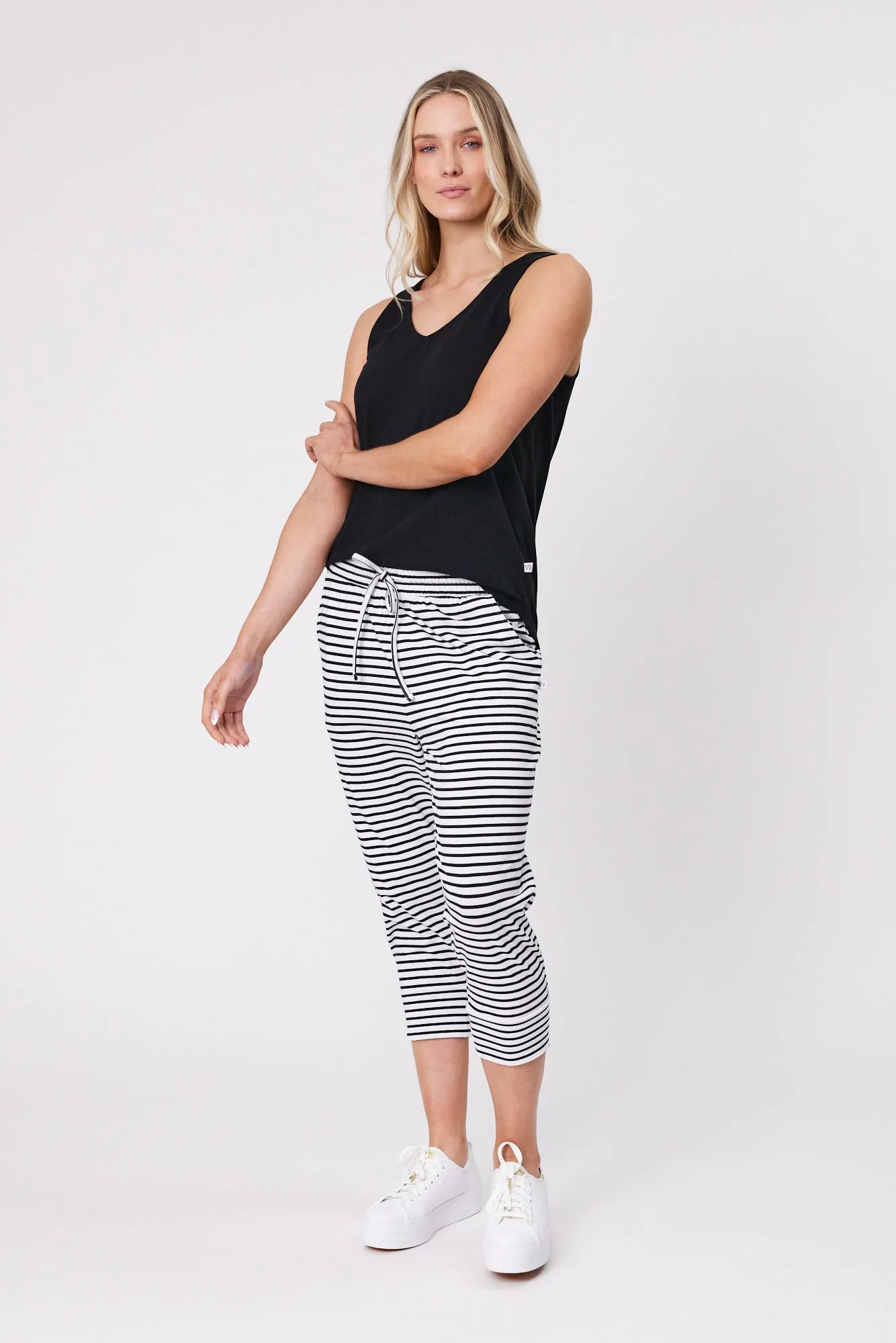 Shine On Essentials Stripe Pant White Black Stripe