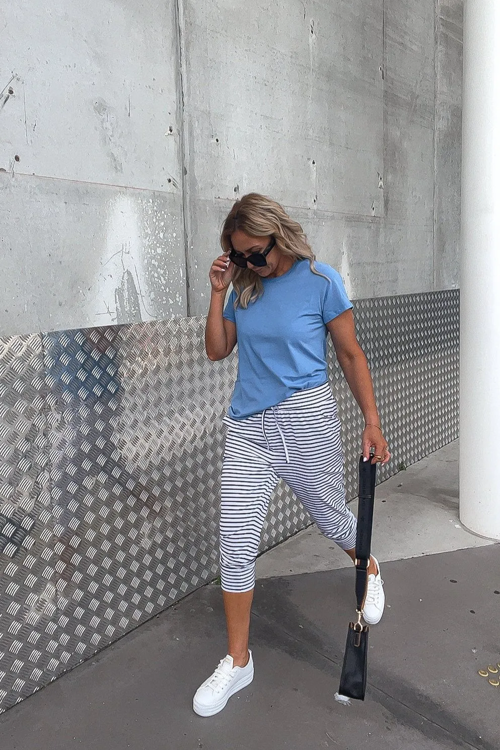 Shine On Essentials Stripe Pant White Black Stripe