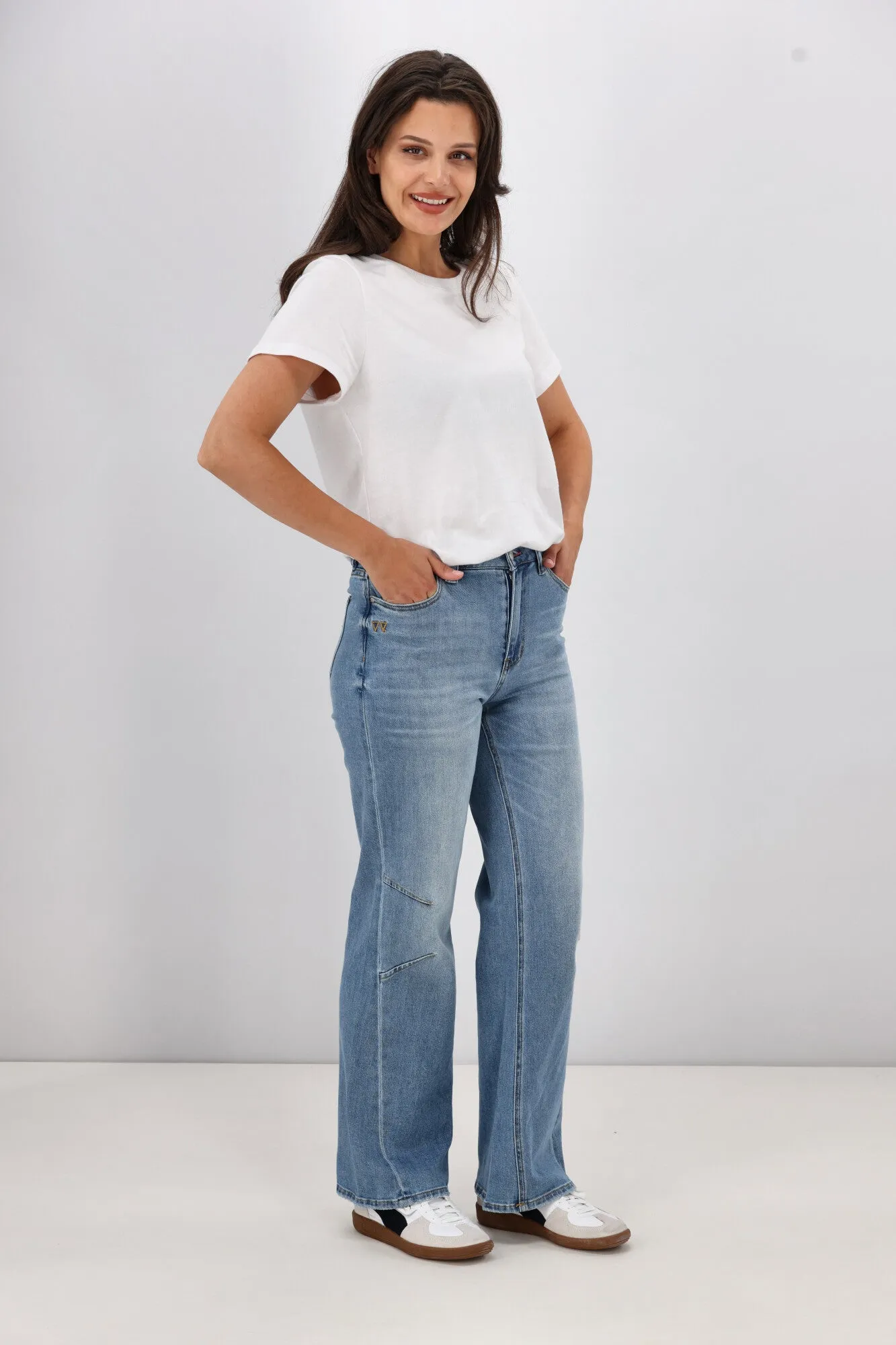 Shine On Label Dawson Wide leg Jean with Darts Vintage Blue