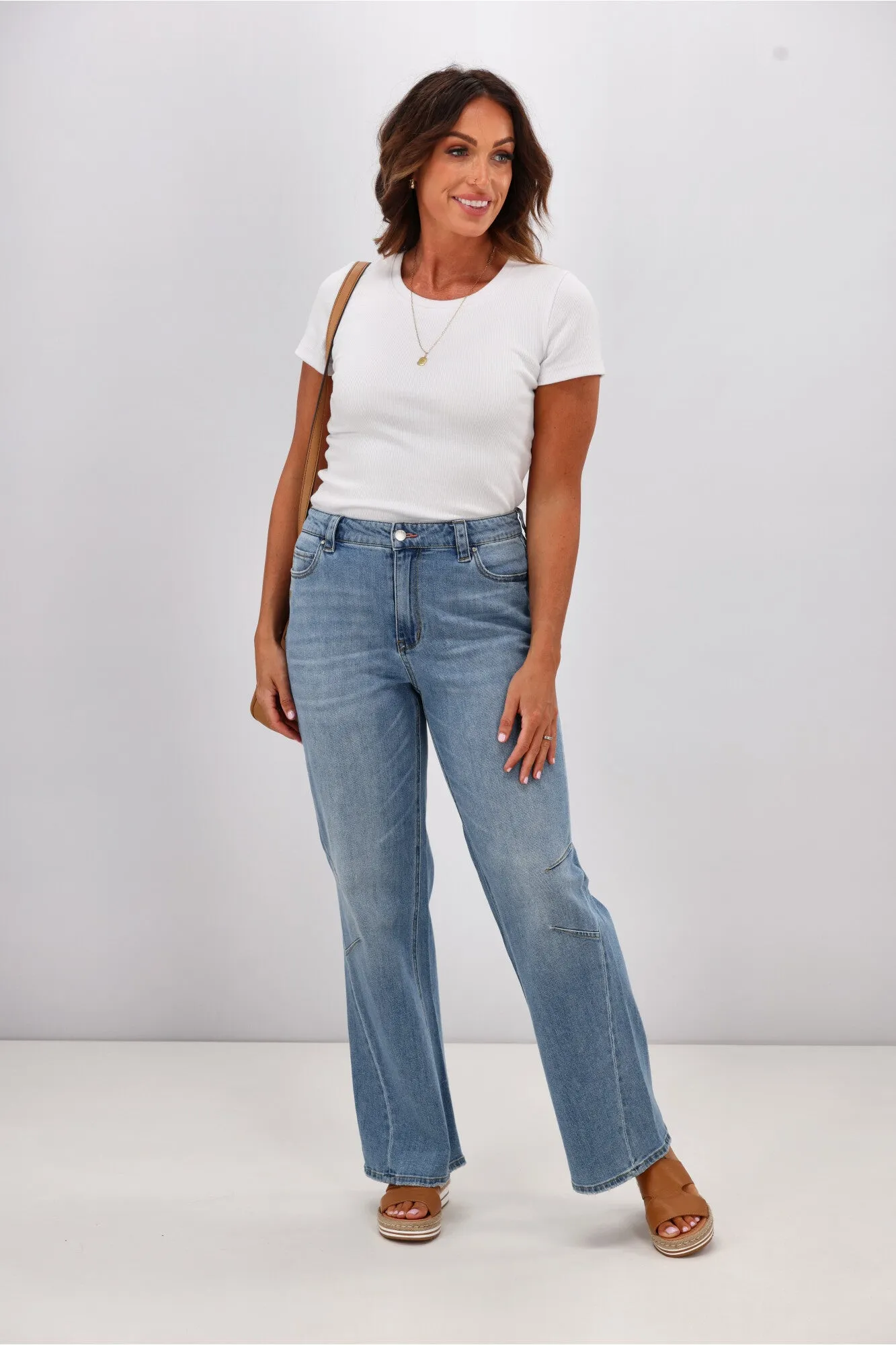 Shine On Label Dawson Wide leg Jean with Darts Vintage Blue